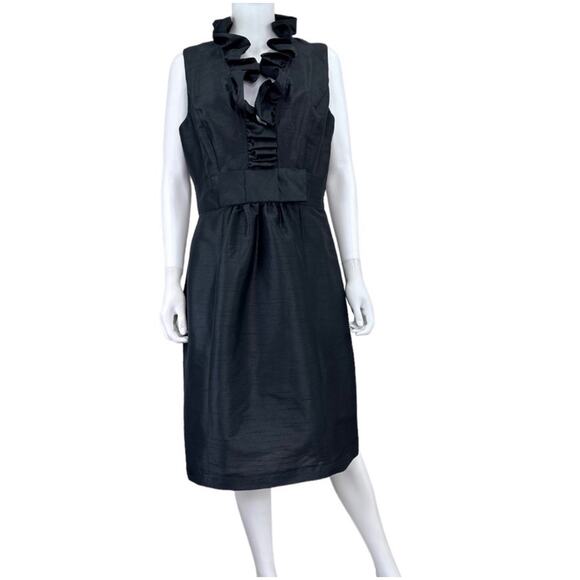 $208 Alfred Sung Sleeves Ruffled Neck Cocktail Black Dress Sz M - Picture 2 of 8